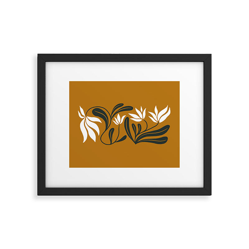 Mid-century lilies on ochre  Framed Art Print Gallery Image 5