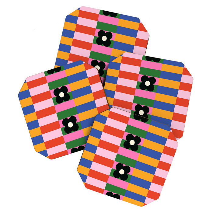 Mod Color Blocked Flower Pattern Coaster Gallery Image 1