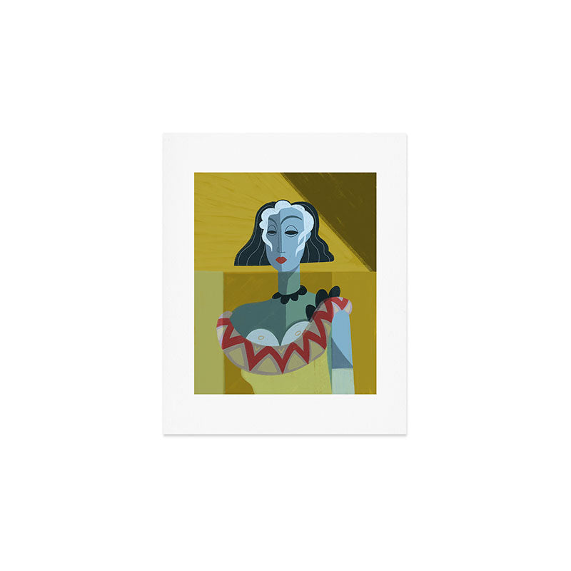 Modernist Woman Portrait, 1920s Cubist Illustration in Earthy Tones Art Print Gallery Image 1
