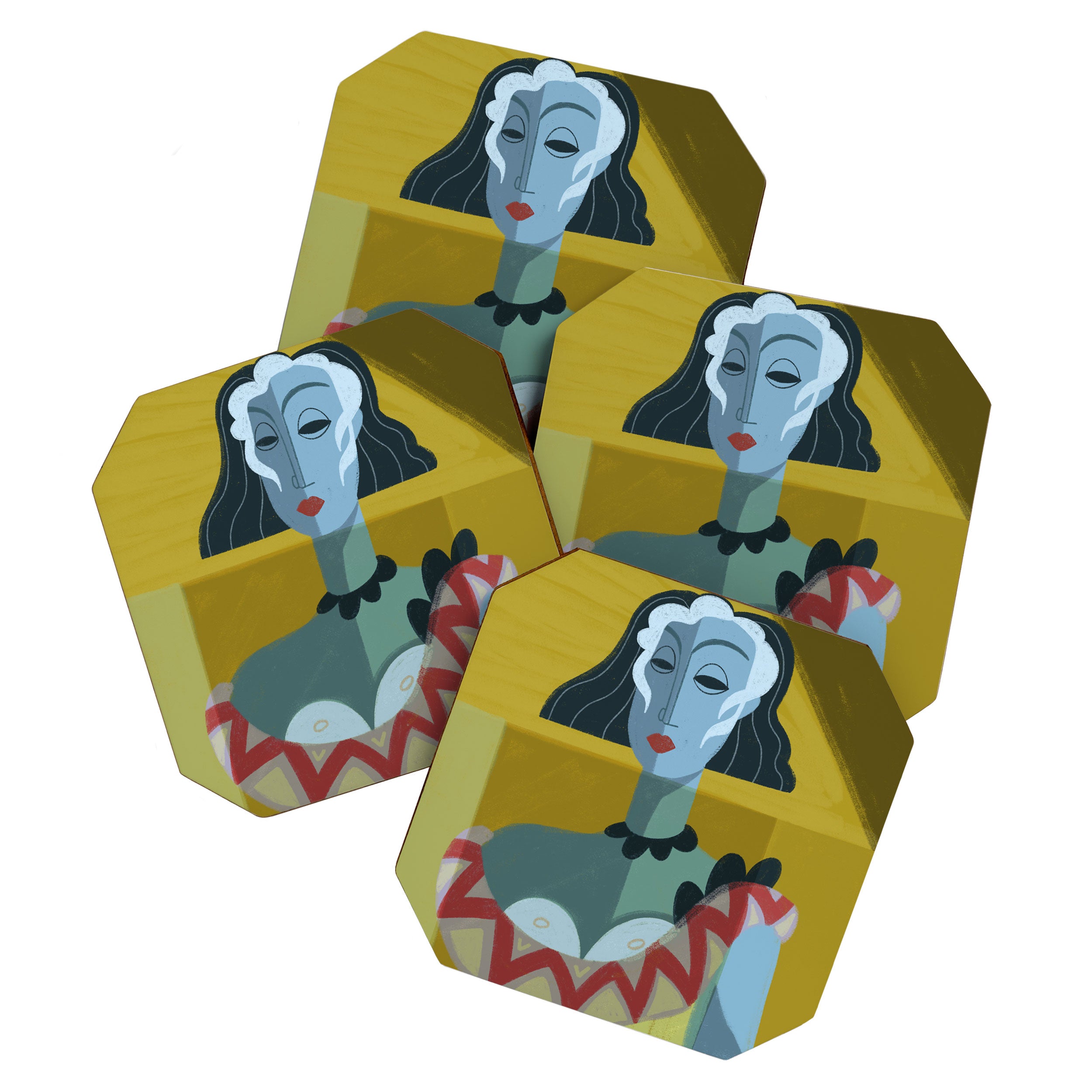 Modernist Woman Portrait, 1920s Cubist Illustration in Earthy Tones Coaster Gallery Image 1