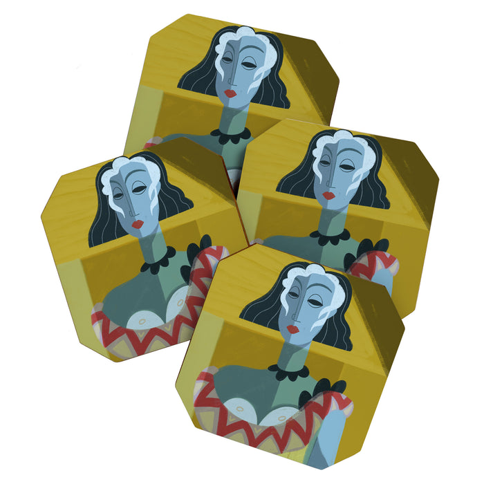 Modernist Woman Portrait, 1920s Cubist Illustration in Earthy Tones Coaster Gallery Image 1