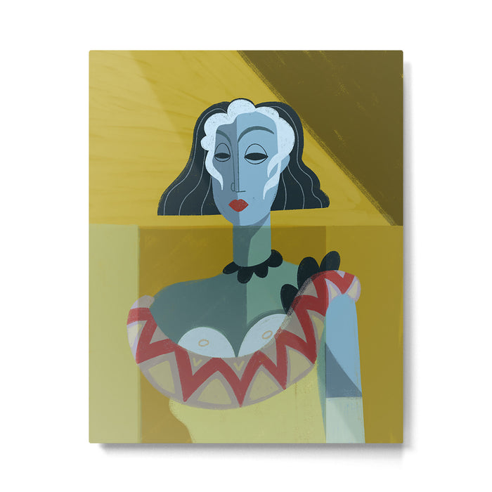 Modernist Woman Portrait, 1920s Cubist Illustration in Earthy Tones Metal Print Gallery Image 1