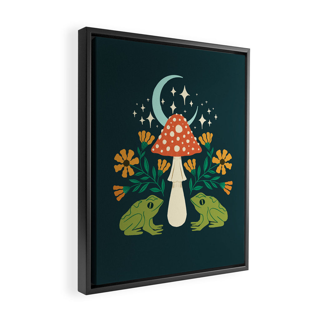 Moonlight Flower Frogs and Mushroom Framed Canvas Print Gallery Image 2