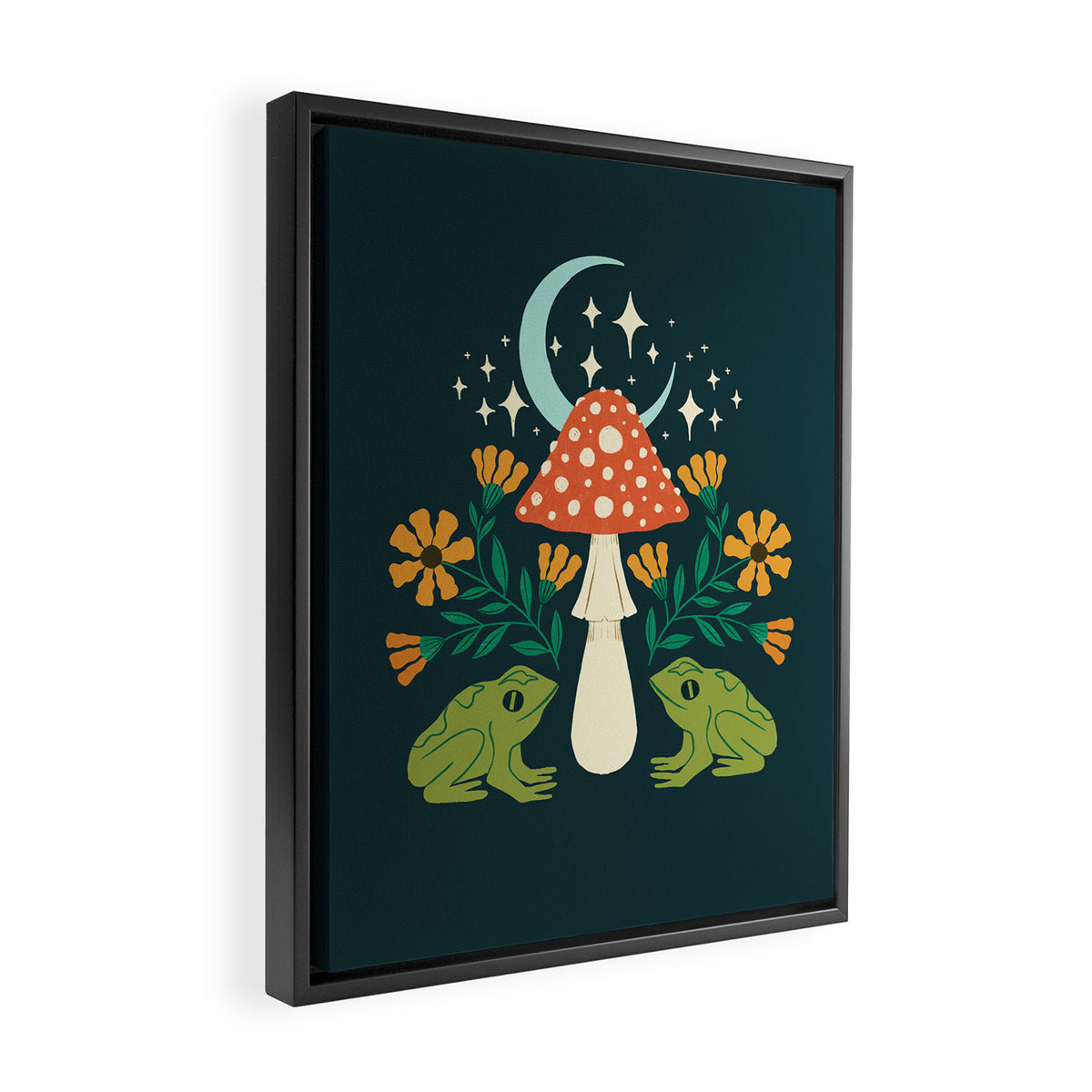 Moonlight Flower Frogs and Mushroom Framed Canvas Print Gallery Image 2