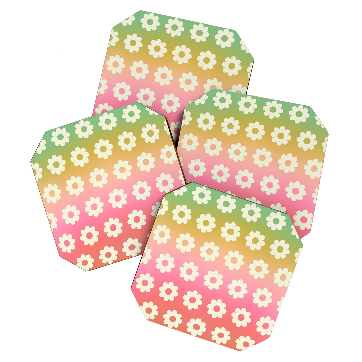 Ombre Rainbow Daisy Pattern Coaster Gallery Image 1