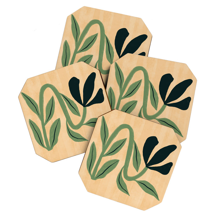 Painterly Abstract Black Flower Coaster Gallery Image 1