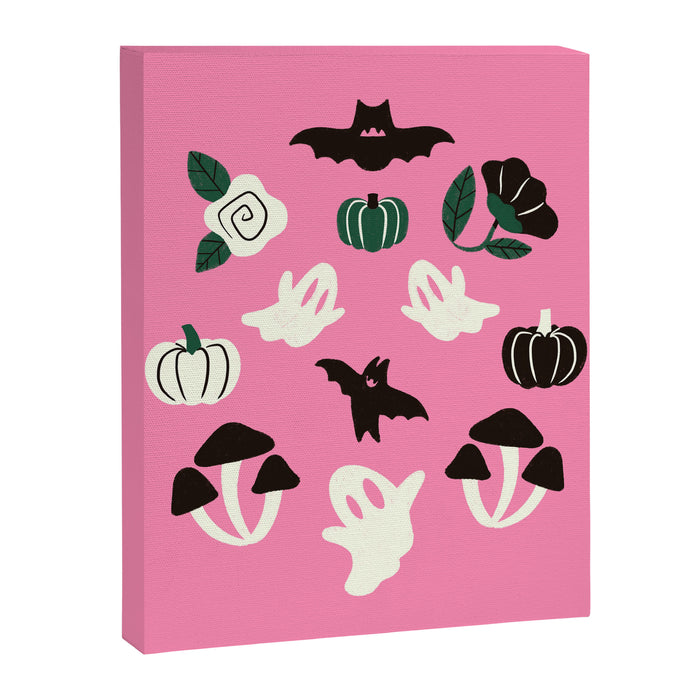 Pink Ghosts, Mushrooms, Bats, and Flowers Pattern Canvas Print Gallery Image 1