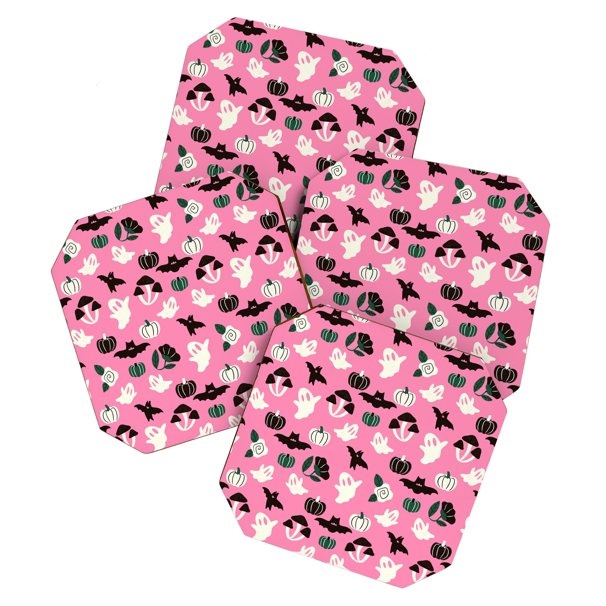 Pink Ghosts, Mushrooms, Bats, and Flowers Pattern Coaster Gallery Image 1
