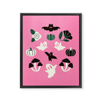 Pink Ghosts, Mushrooms, Bats, and Flowers Pattern Framed Canvas Print Gallery Image 8