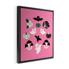 Pink Ghosts, Mushrooms, Bats, and Flowers Pattern Framed Canvas Print Gallery Image 2