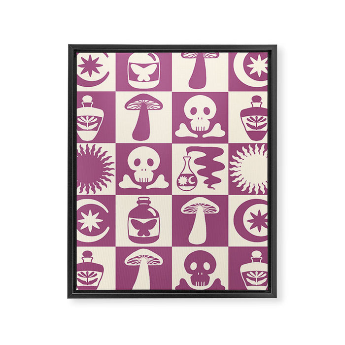 Potions and Spooky Things Checkerboard Pattern Framed Canvas Print Gallery Image 1