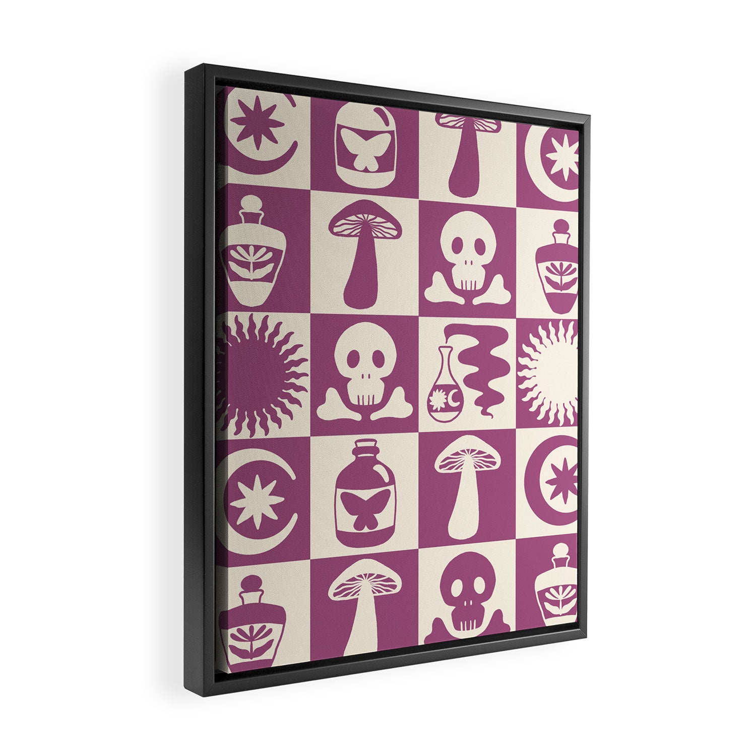 Potions and Spooky Things Checkerboard Pattern Framed Canvas Print Gallery Image 2