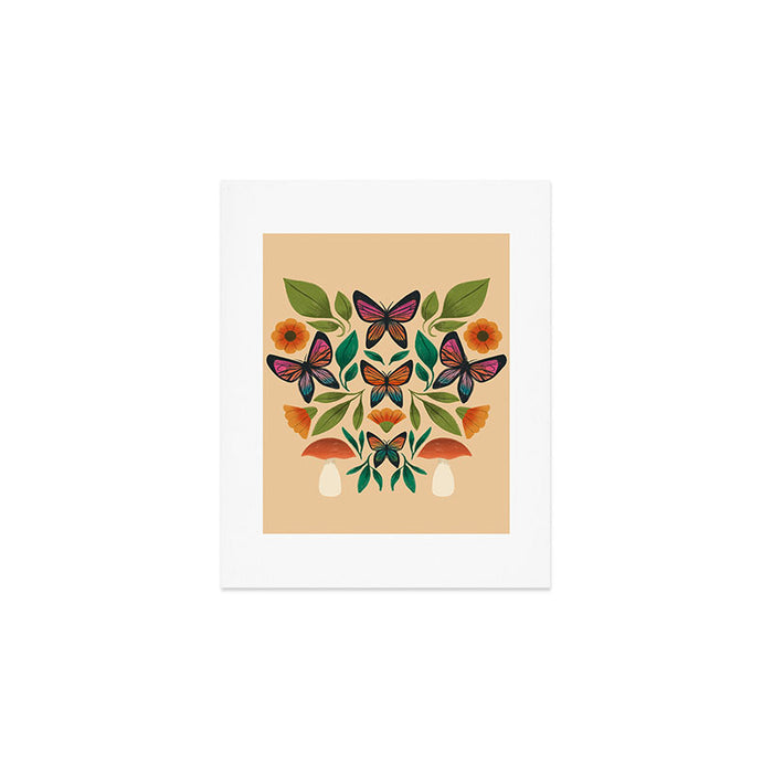 Rainbow Butterfly Garden with Mushrooms Art Print Gallery Image 1