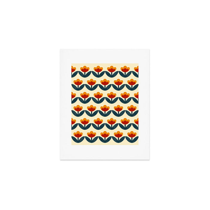 Retro 70s Floral Pattern in Mid-Century Red, Marigold, and Navy  Art Print Gallery Image 1
