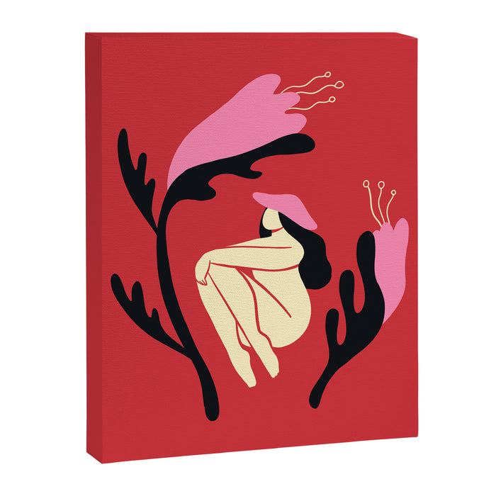 Retro 70s Mushroom Lady With Pink Flowers Canvas Print Gallery Image 1