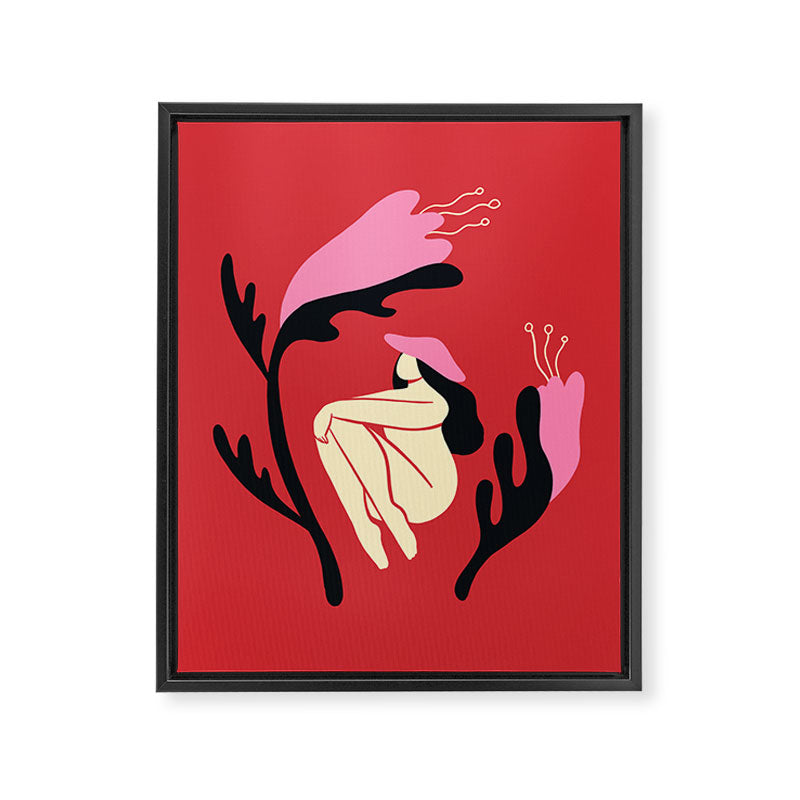 Retro 70s Mushroom Lady With Pink Flowers Framed Canvas Print Gallery Image 6