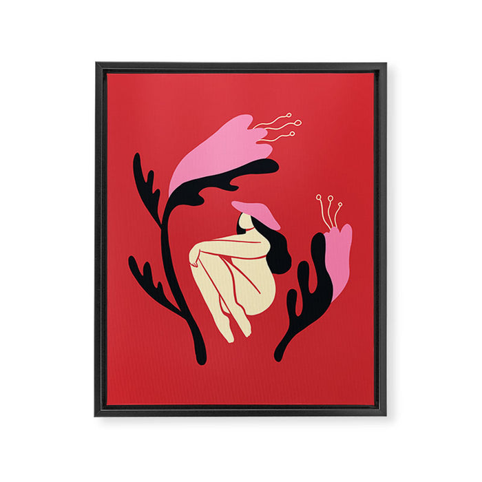 Retro 70s Mushroom Lady With Pink Flowers Framed Canvas Print Gallery Image 1