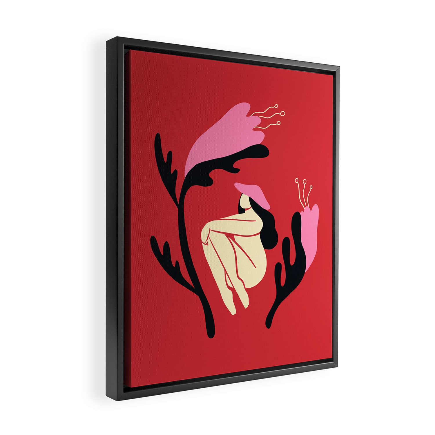 Retro 70s Mushroom Lady With Pink Flowers Framed Canvas Print Gallery Image 2