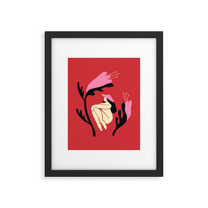 Retro 70s Mushroom Lady With Pink Flowers Framed Art Print Gallery Image 1