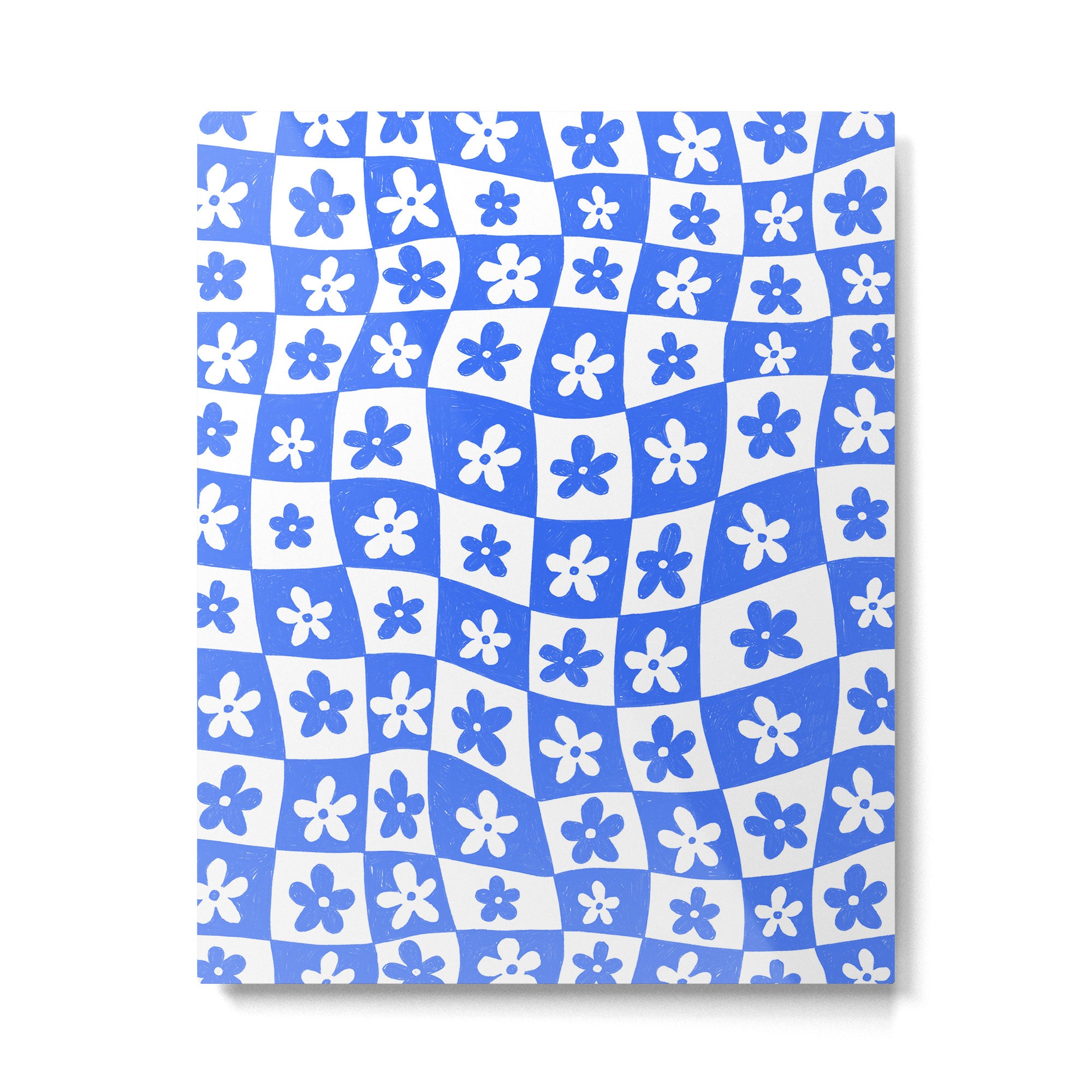 Retro Blue Daisy Checkerboard  Metal Print Gallery Image 6