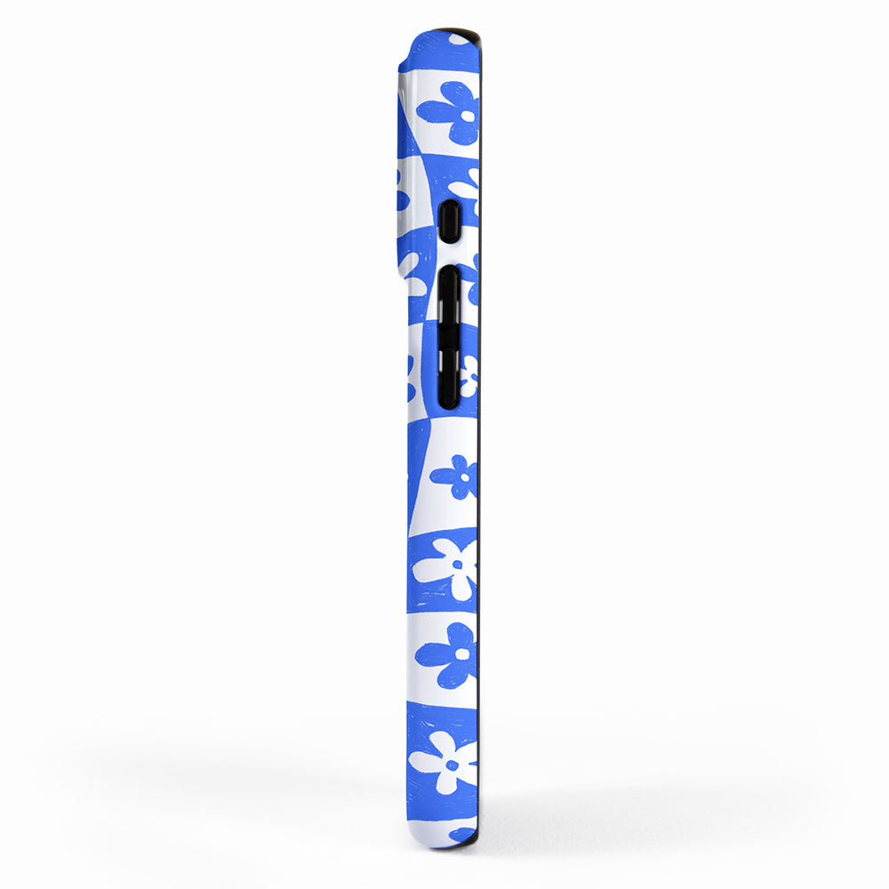 Retro Blue Daisy Checkerboard  iPhone Case Gallery Image 2