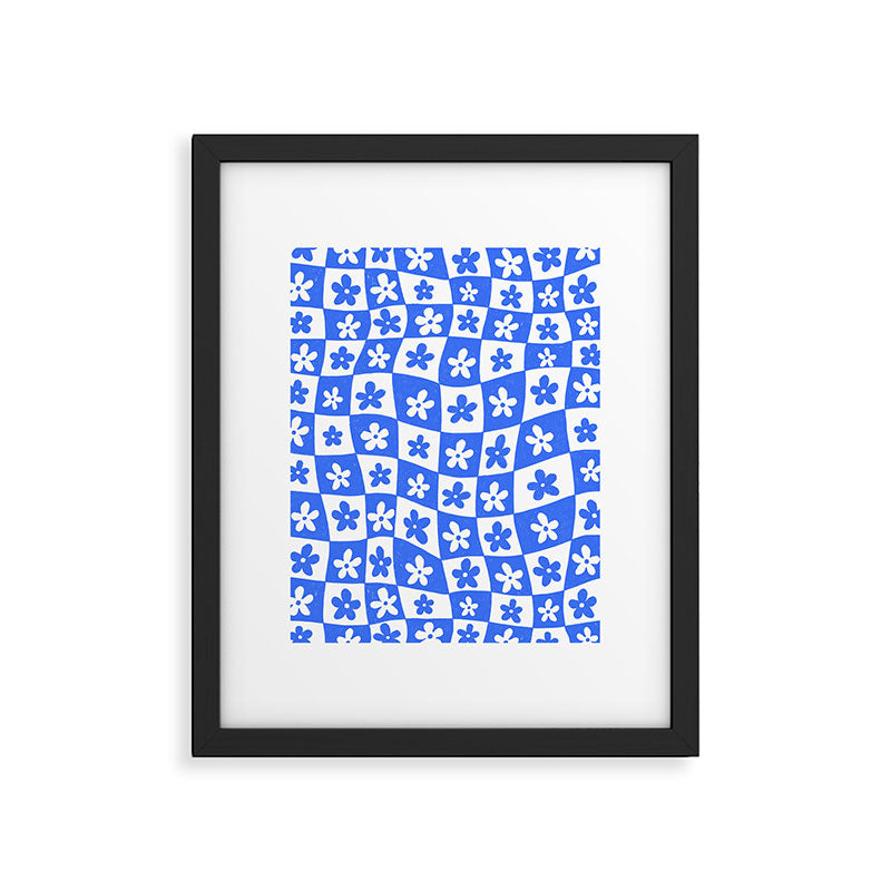 Retro Blue Daisy Checkerboard  Framed Art Print Gallery Image 6