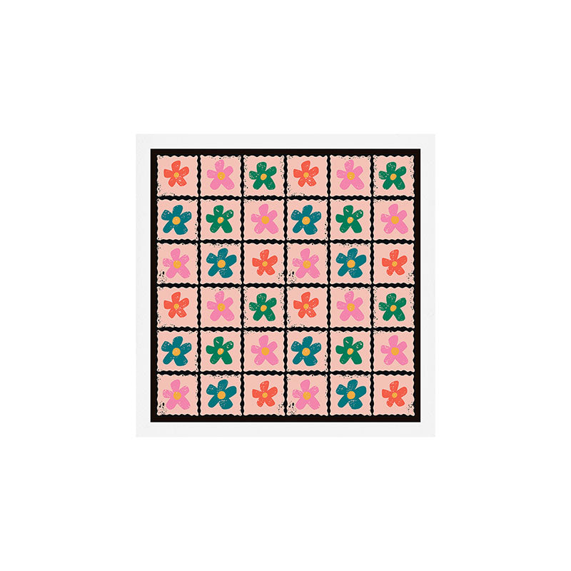 Retro Daisy Checkered Flowers Art Print Gallery Image 1