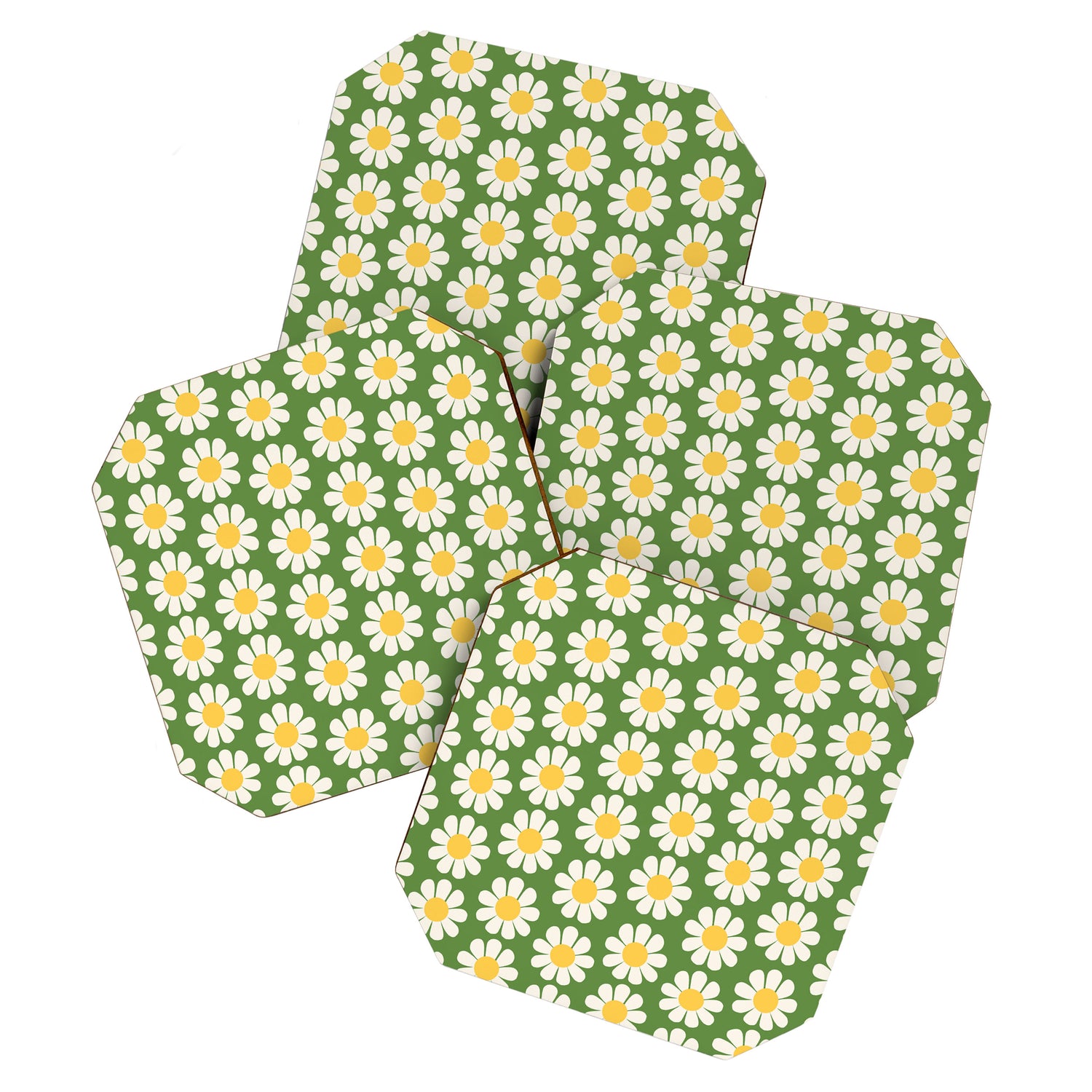 Retro Green Daisy Pattern Coaster Gallery Image 1