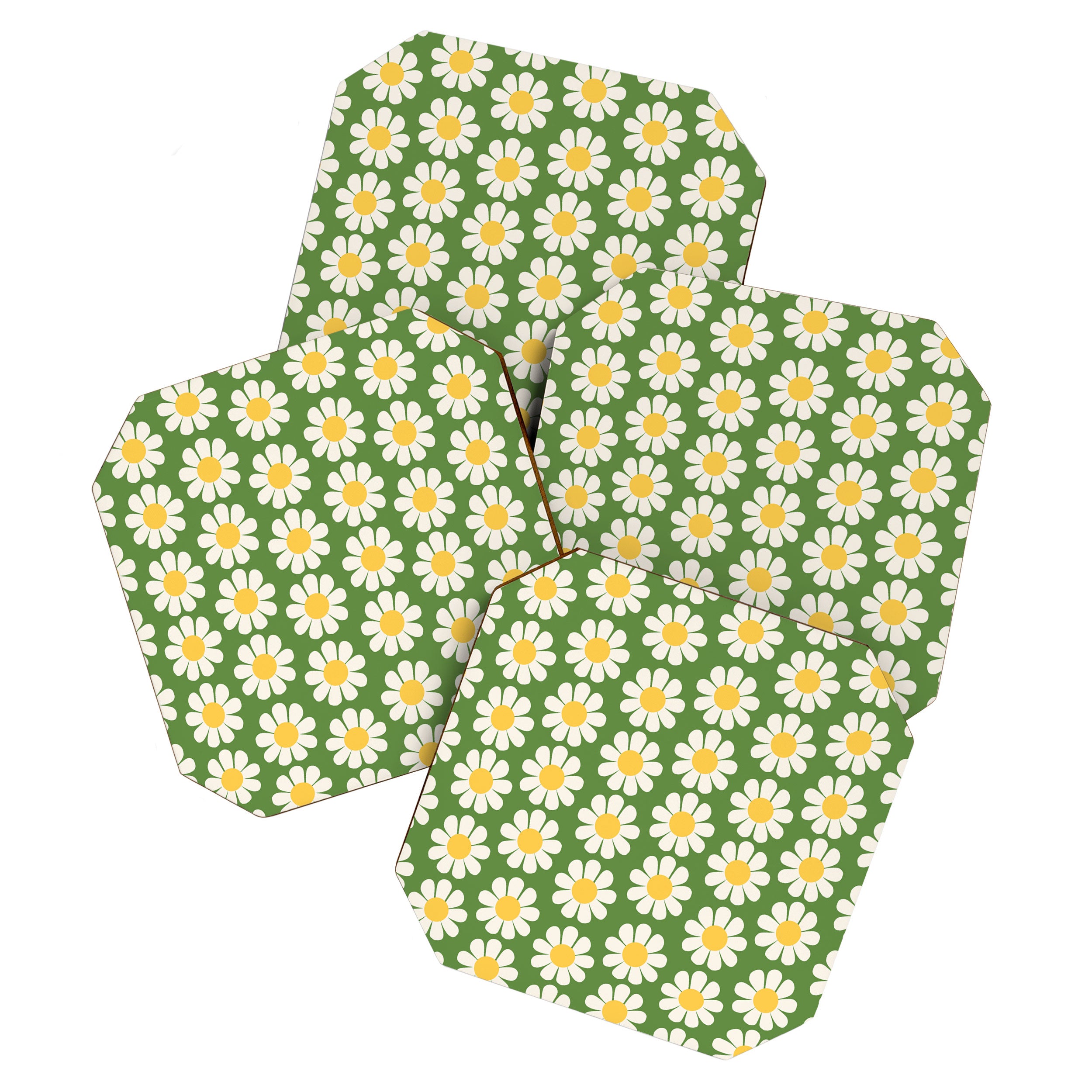 Retro Green Daisy Pattern Coaster Gallery Image 1