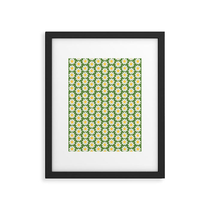 Retro Green Daisy Pattern Framed Art Print Gallery Image 1