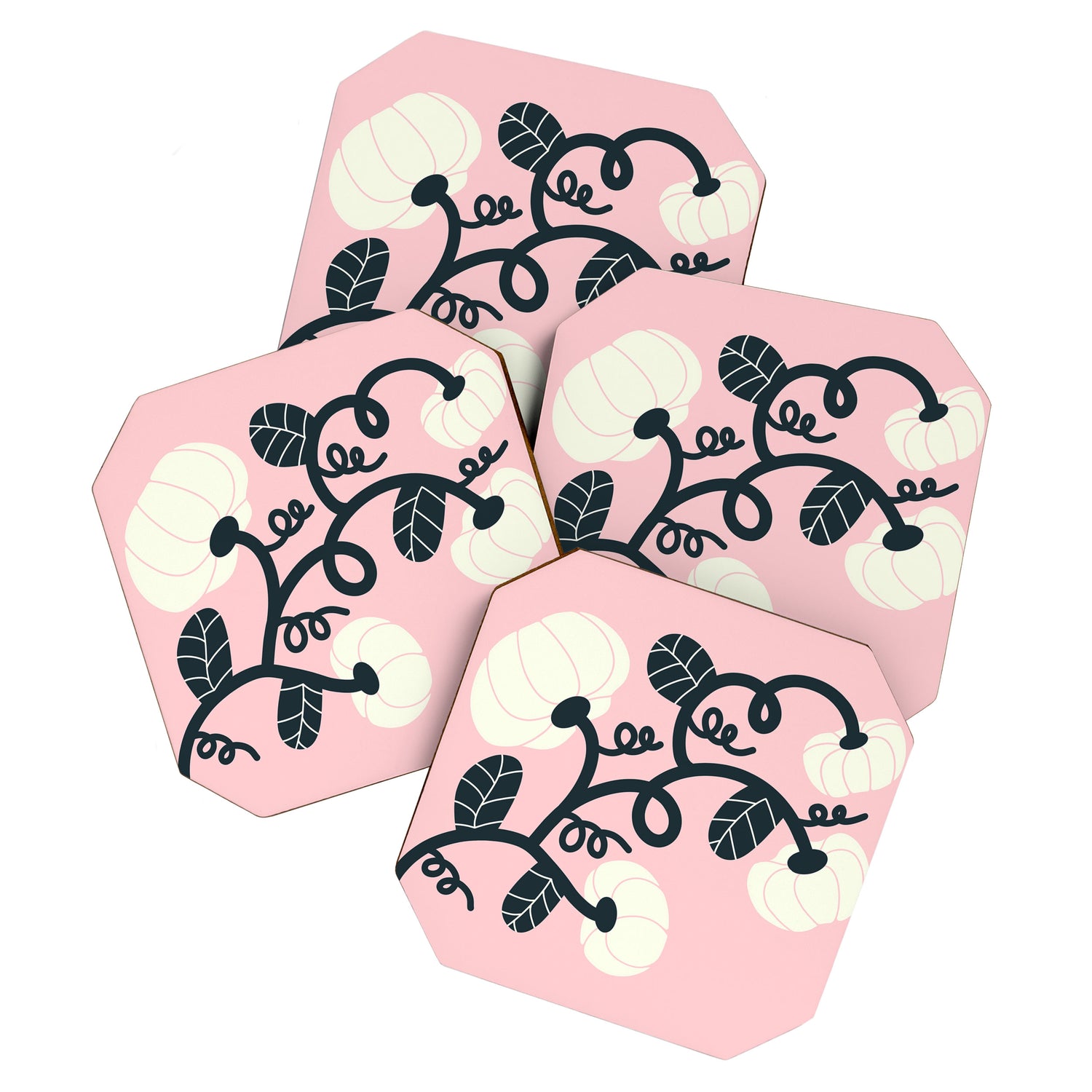 Retro Pumpkin Vines on Dusty Pink Coaster Gallery Image 1
