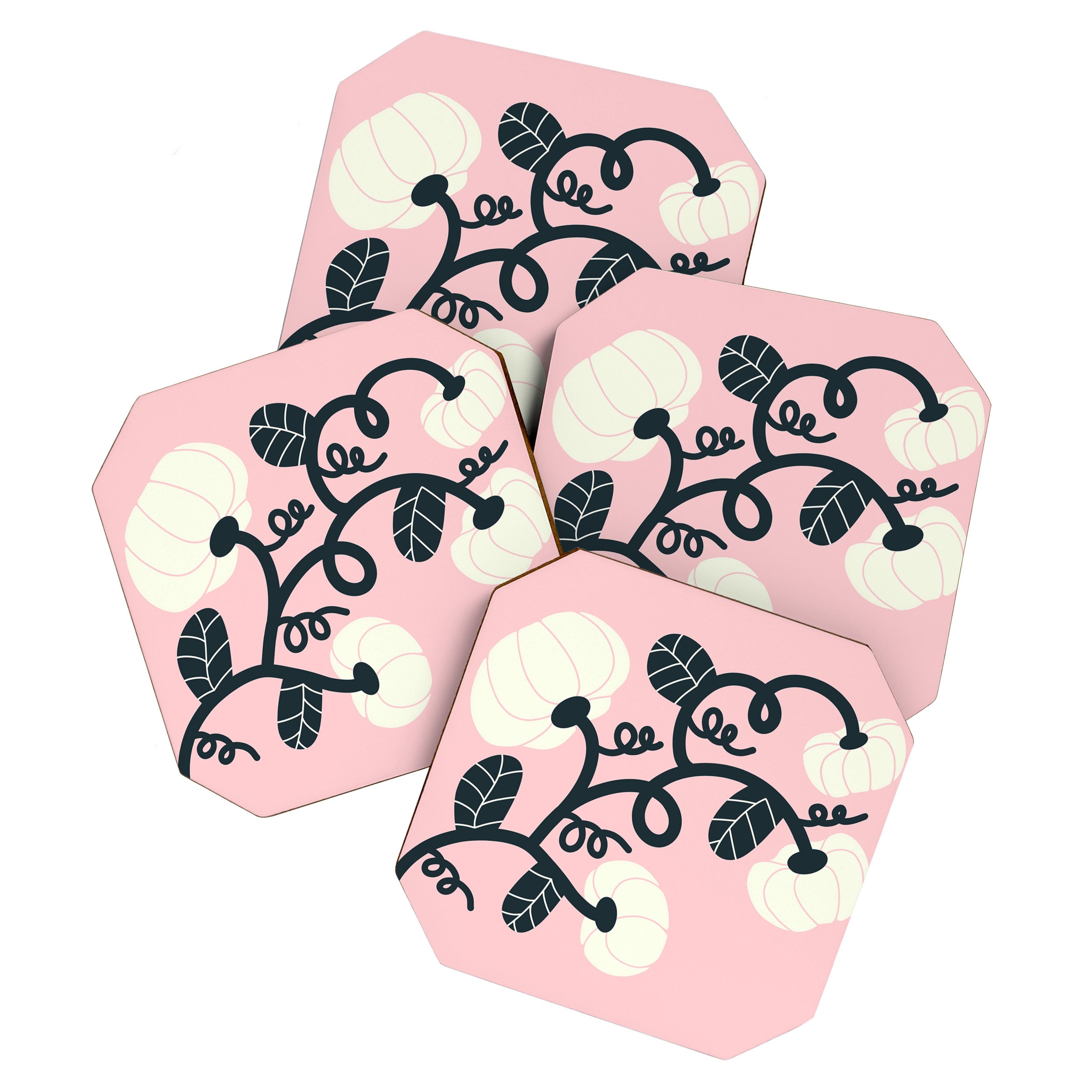 Retro Pumpkin Vines on Dusty Pink Coaster Gallery Image 1