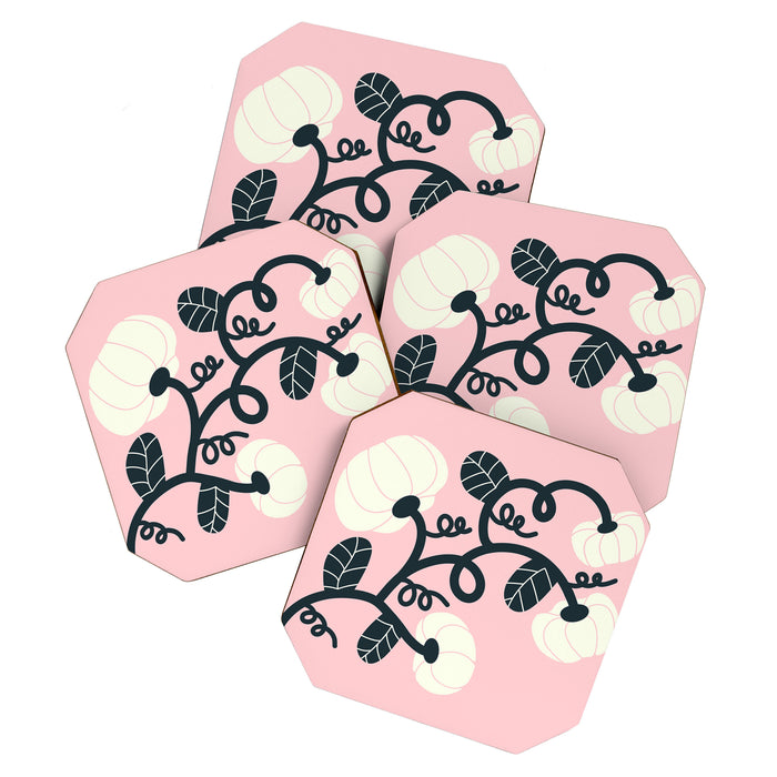 Retro Pumpkin Vines on Dusty Pink Coaster Gallery Image 1