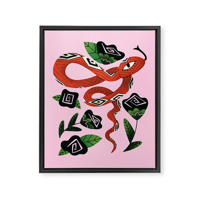 Snake with Black Roses Lunar New Year Art Framed Canvas Print Gallery Image 1