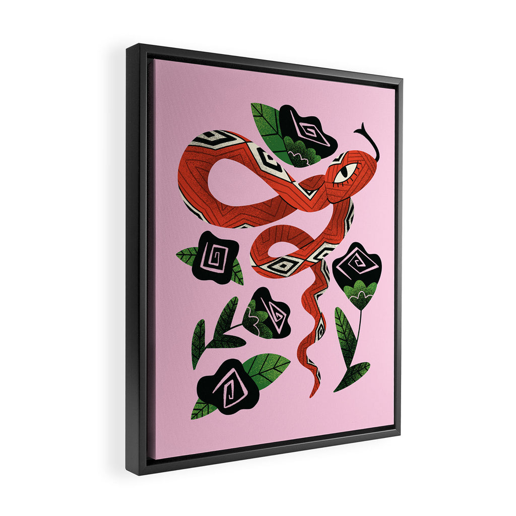 Snake with Black Roses Lunar New Year Art Framed Canvas Print Gallery Image 2