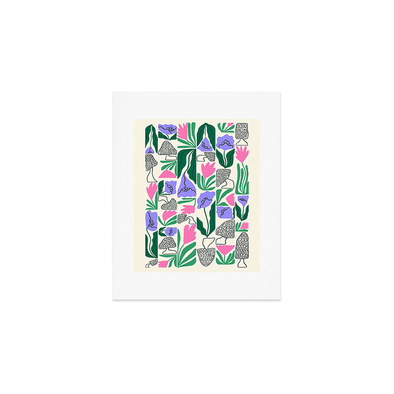 Spring Morels and Flowers Pattern Art Print Gallery Image 1