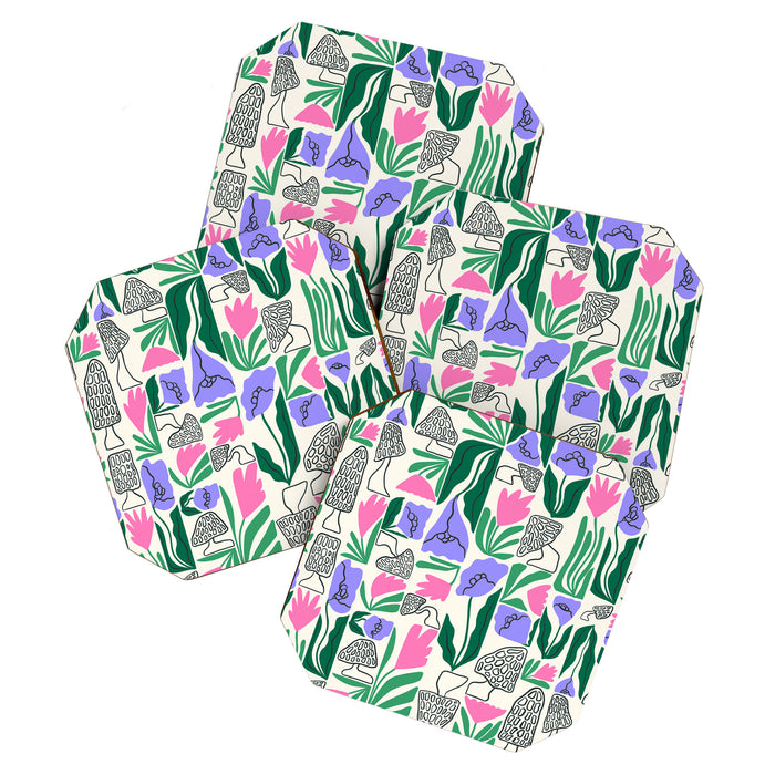 Spring Morels and Flowers Pattern Coaster Gallery Image 1