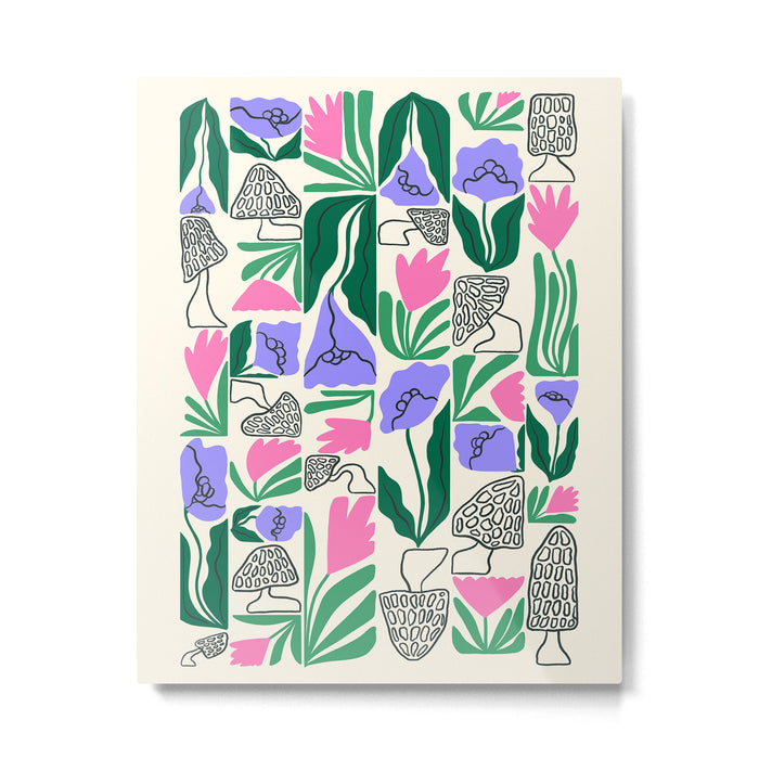 Spring Morels and Flowers Pattern Metal Print Gallery Image 1