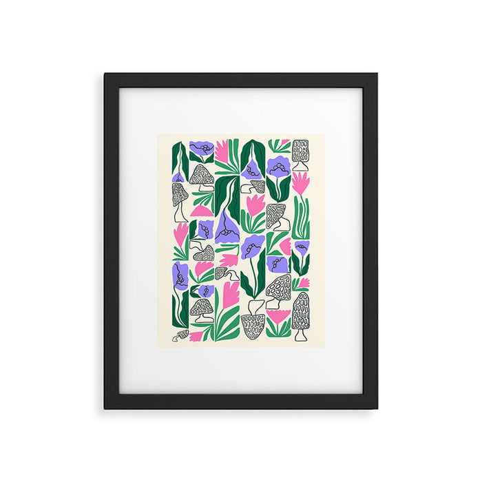 Spring Morels and Flowers Pattern Framed Art Print Gallery Image 1