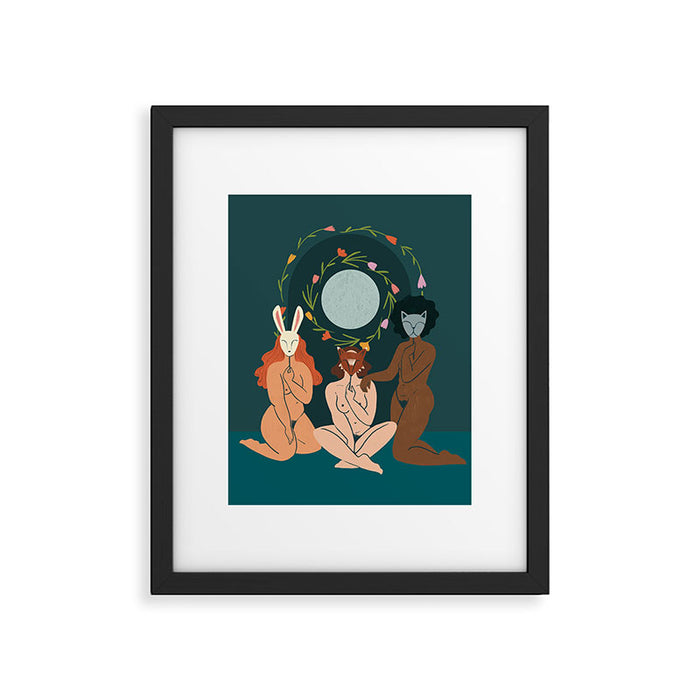 Spring Ritual // Women with animal masks Framed Art Print Gallery Image 1