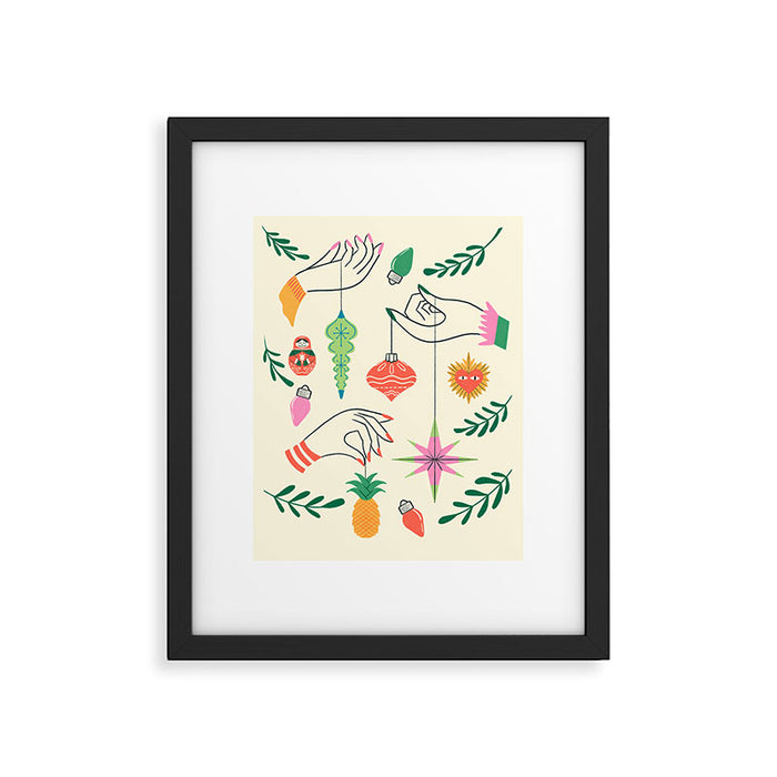 Tree Trimming Hands and Retro Ornaments Framed Art Print Gallery Image 1