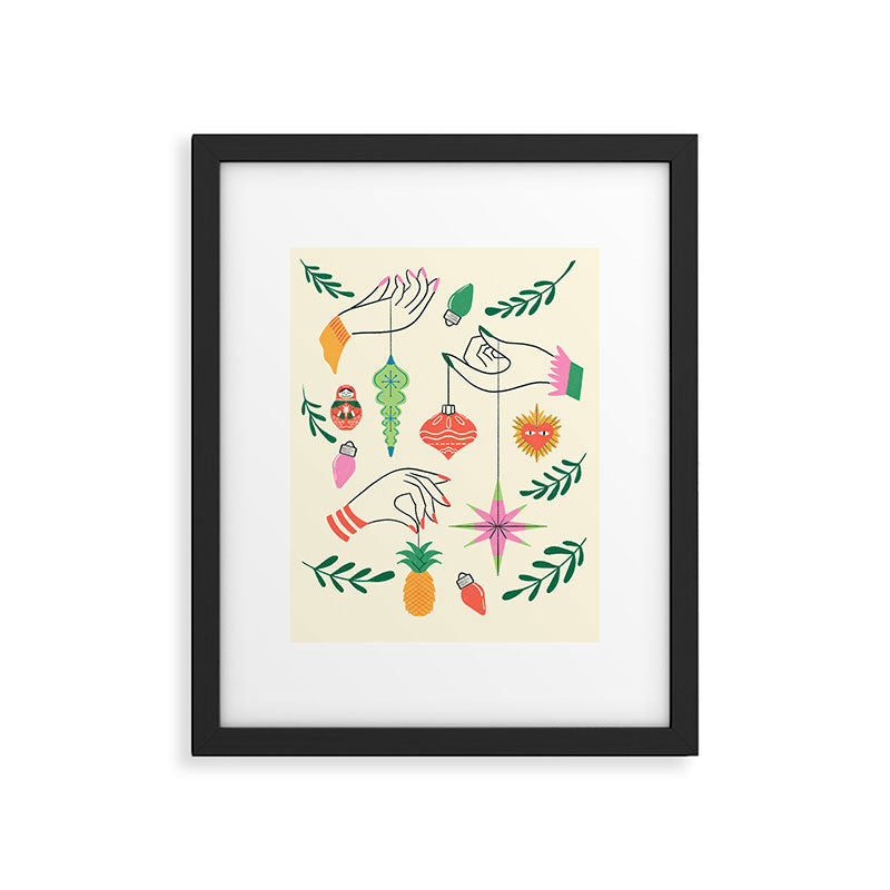 Tree Trimming Hands and Retro Ornaments Framed Art Print Gallery Image 5