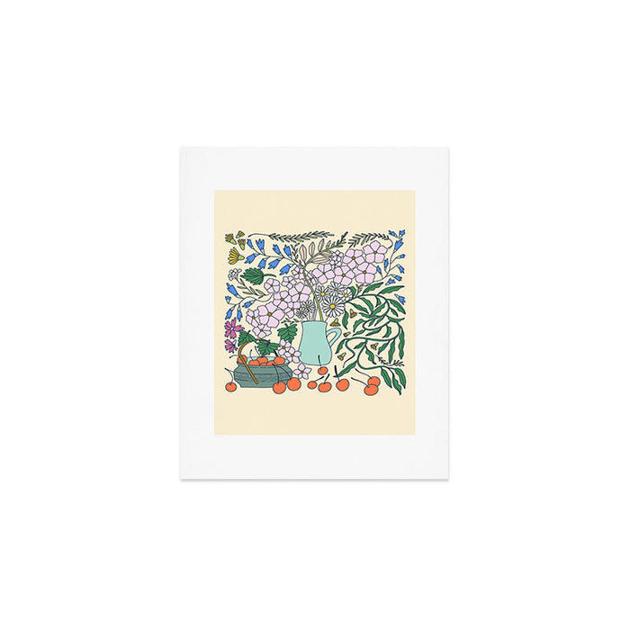 Ukrainian Flower Vase and Cherries Art Print Gallery Image 1