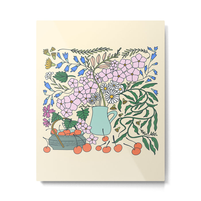 Ukrainian Flower Vase and Cherries Metal Print Gallery Image 1