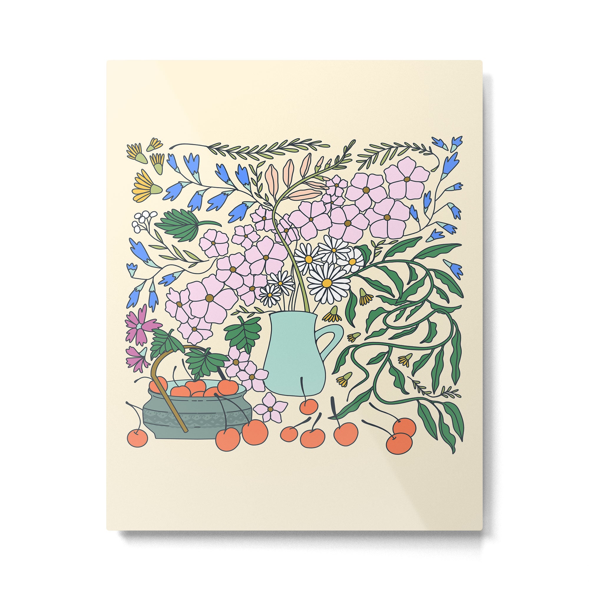 Ukrainian Flower Vase and Cherries Metal Print Gallery Image 6