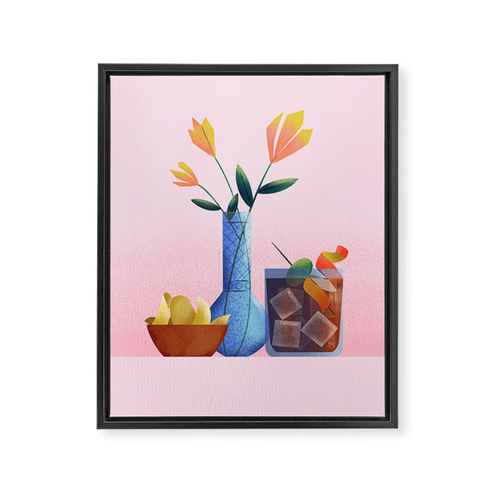 Vermouth and Flowers Still Life  Framed Canvas Print Gallery Image 1