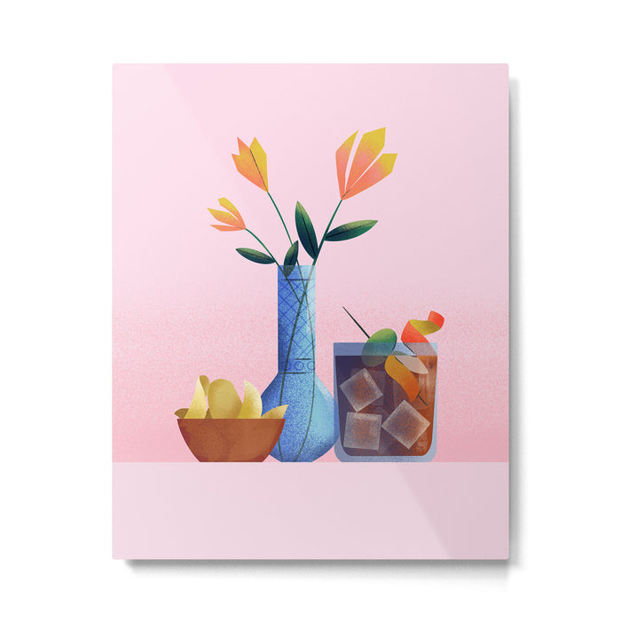 Vermouth and Flowers Still Life  Metal Print Gallery Image 1