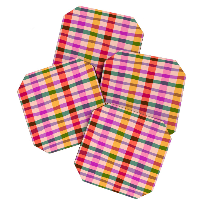Wobbly Colorful Gingham Pattern Coaster Gallery Image 1