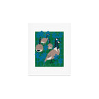 Geese in Flowers - Blue Art Print Gallery Image 1