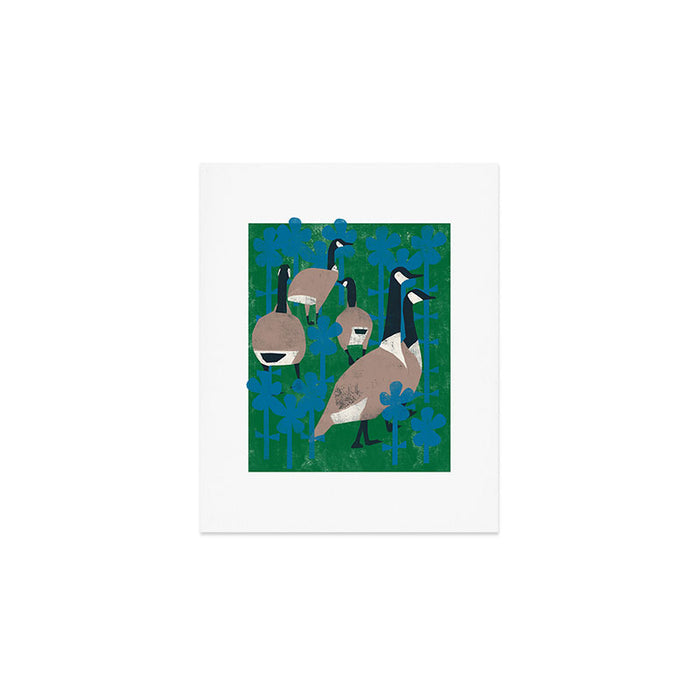 Geese in Flowers - Blue Art Print Gallery Image 1